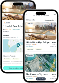 Safara search results and hotel description page on iOS