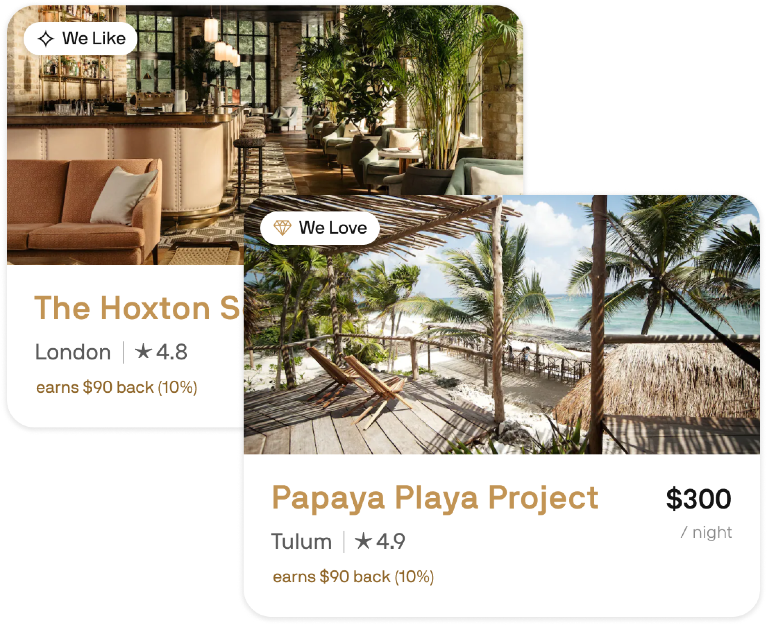 Previews at the properties cards from the Safara app